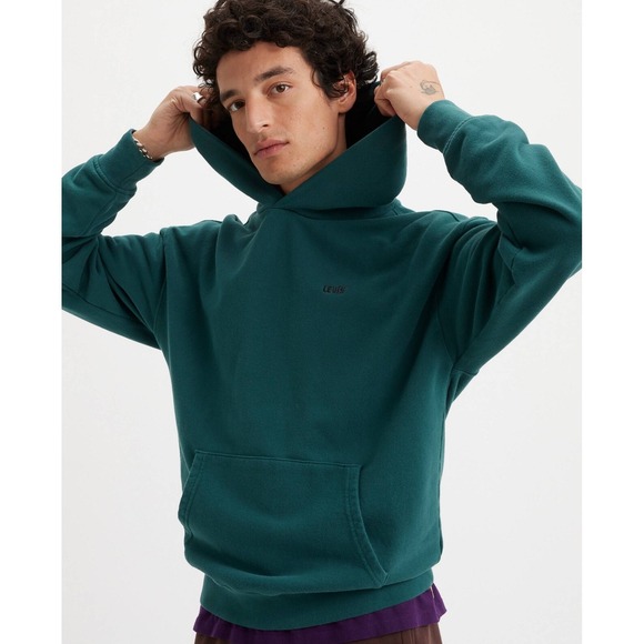 Levi's‎ XS Relaxed Hoodie 80% Cotton 20% Polyester Forest Green Pullover - Picture 1 of 9